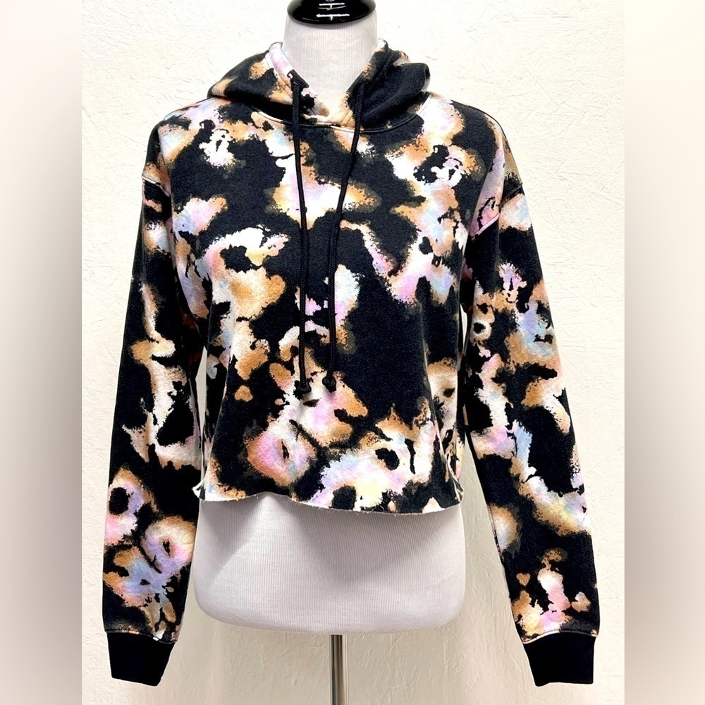 𝅺WILD Fable Women's Hoodie Cropped Hoodie - Black Multi Tie Dye
